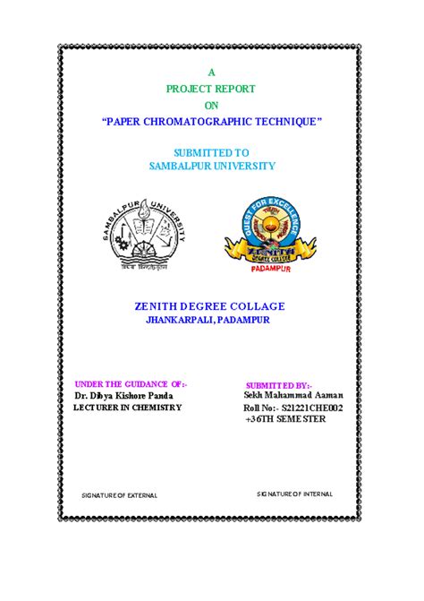B.Sc. Chemistry Project: Paper Chromatographic Technique Analysis - Studocu