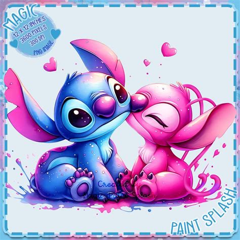 Stitch and Angel Kiss Watercolor PNG, Rainbow Clipart (digital Download ...
