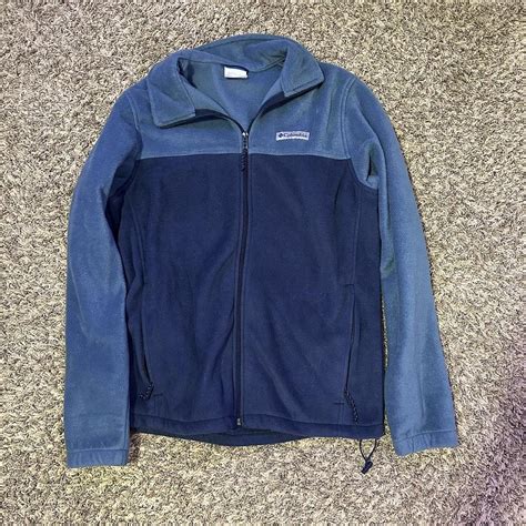 Columbia blue color block fleece zip up jacket in... - Depop