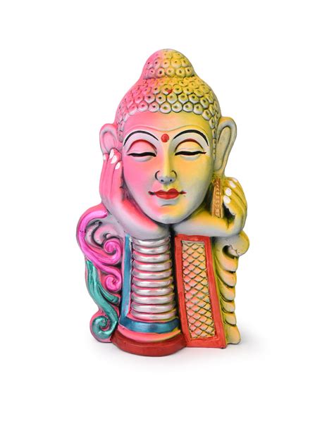 Colorful Thinking Buddha Face | Terracotta Statue