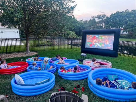 Fun Backyard Outdoor Movie Night with Kiddie Pools | Backyard movie ...