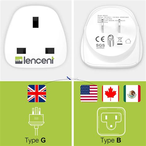 Snapklik.com : LENCENT UK To US America Plug Adapter, 2 Pack Grounded ...
