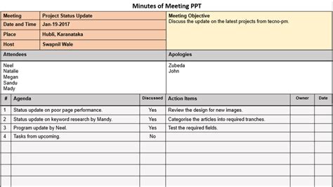 Minutes of Meeting PPT Format – ITSM Docs - ITSM Documents & Templates