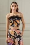 Buy Ranna Gill Black Viscose Satin Watercolor Floral Print Corset ...