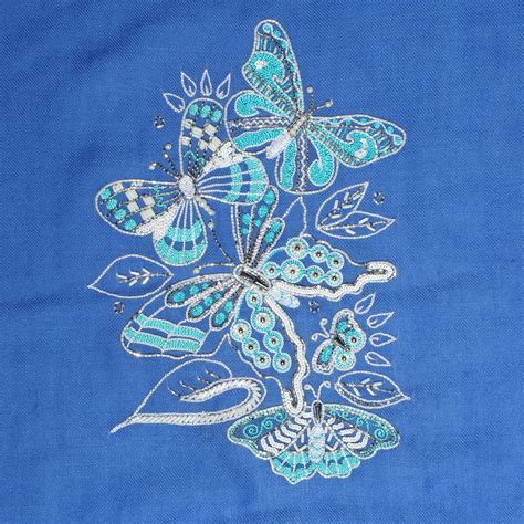 Royal Blue Pure Pashmina Shawl with White Butterflies & Feathers – modarta