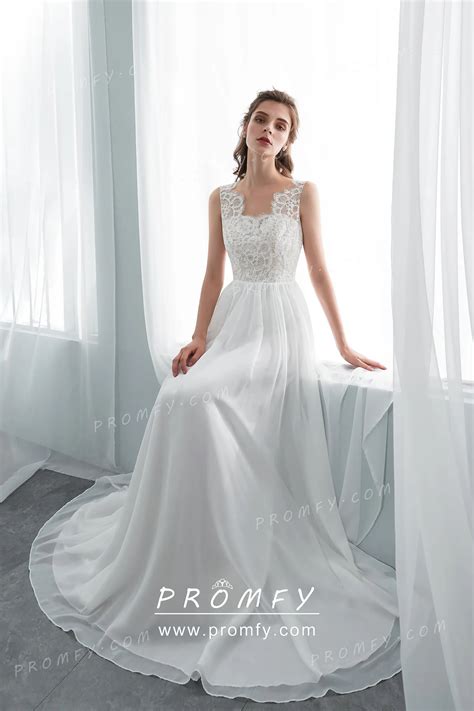 Scalloped Lace & Chiffon A-line Informal Wedding Dress - Promfy