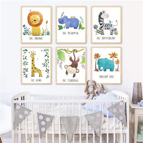 Buy Baby Nursery Decor - Jungle Safari Animal Unframed Wall Art -Set of ...