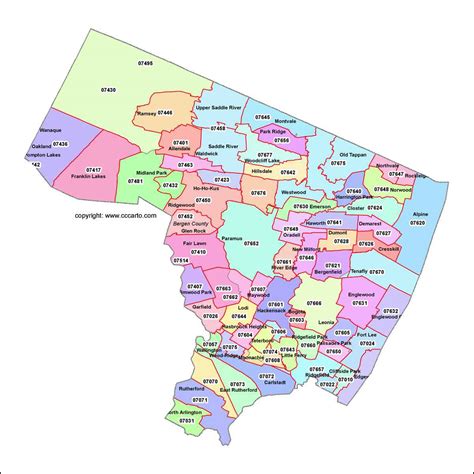 Bergen County, NJ Zip Map | Hackensack, Teaneck, Fort Lee