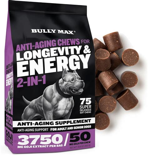 Bully Max Masticables antienvejecimiento 2 en 1 para mayor longevidad y energía, suplemento para ...