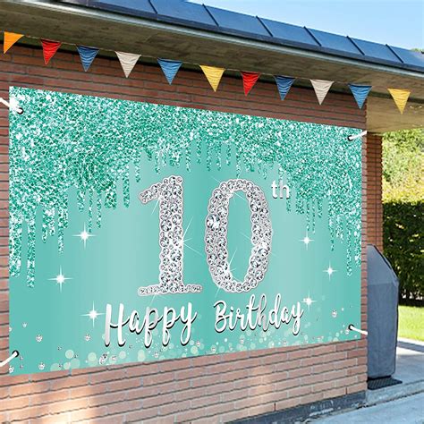 Buy Teal Silver 10th Birthday Banner Decorations for Girls, Breakfast ...