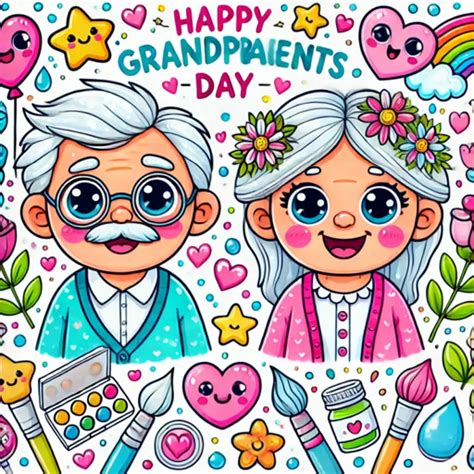Happy Grandparents Day: Drawing, Easy Coloring Pages with Glitter ...