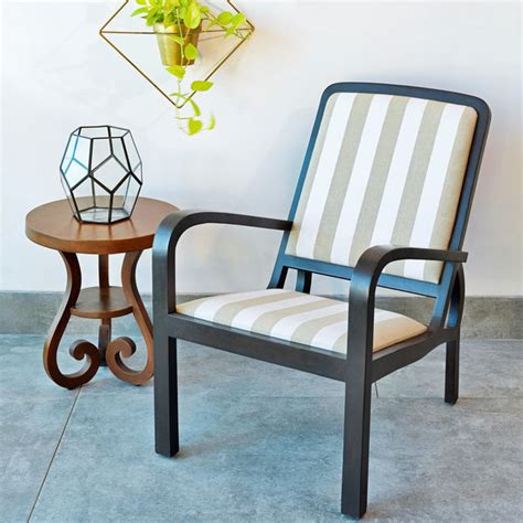 Plantation Arm Chair in Teak with Striped Upholstery