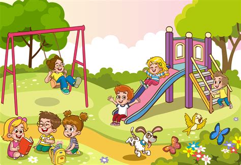 Vector illustration of happy kids playing in playground 24123624 Vector ...