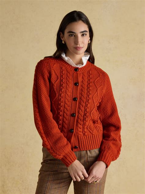 Rafferty Burnt Orange Cable Knit Cardigan | Joules
