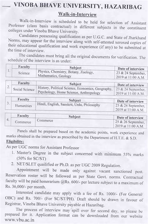 VBU Hazaribag Faculty Jobs 2019 in Botany-Zoology