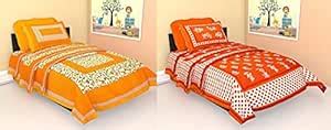 UNIBLISS 100% Cotton Rajasthani Jaipuri Combo Bedsheets Set of 2 Single ...