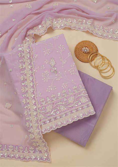 Buy Lavender Sequins Georgette Unstitched Salwar Suit - Koskii