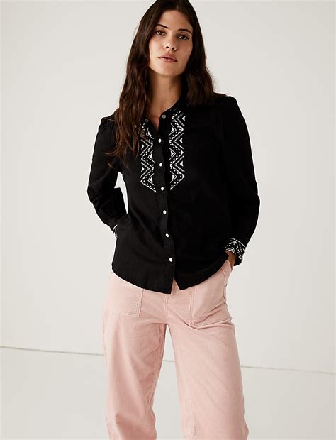 Buy Denim Embroidered Long Sleeve Shirt at Marks & Spencer