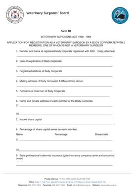 Fillable Online vsbwa org Form 4B Body Corporate - One Non Vet ...