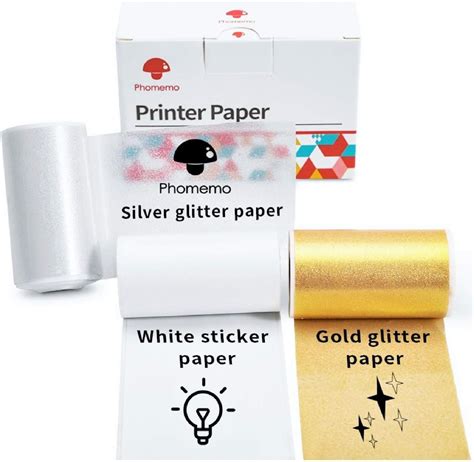 Buy Phomemo 3 Roll Adhesive Thermal Sticker Paper,White/Gold Glitter ...