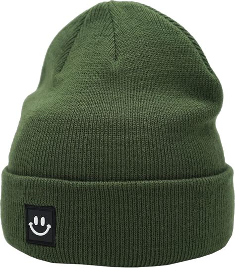 Buy Vashion Knit Cuffed Beanie Hat for Men Women Embroidery Smiley Face ...