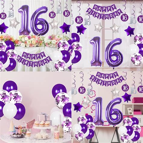 Buy Sweet 16 Birthday Decorations, Purple 16th Birthday Party ...