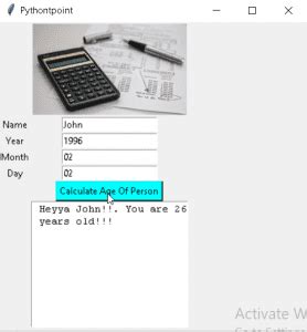 Python Tkinter Age Calculator — PythonTPoint