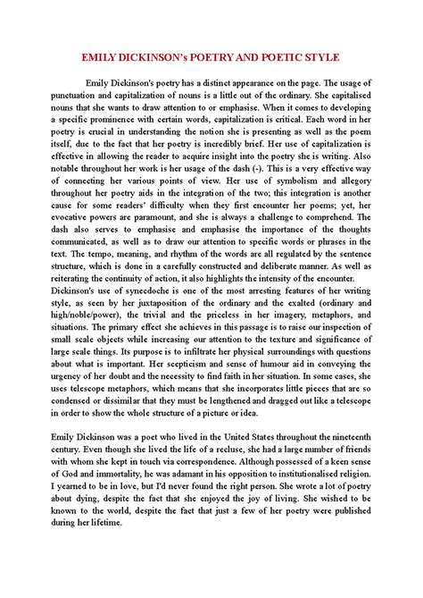 Emily Dickinson’s Poetry AND Poetic Style - EMILY DICKINSON’s POETRY ...