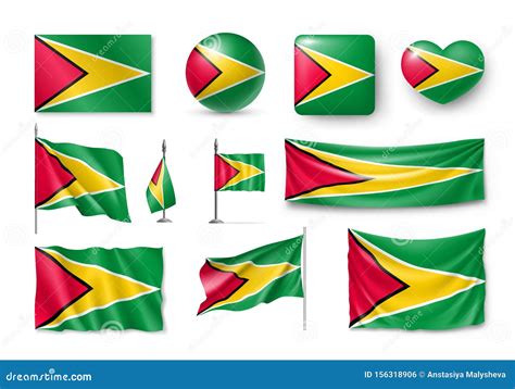 Various Flags of Guyana Country Stock Vector - Illustration of realistic, flag: 156318906