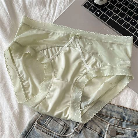 Silk Panties for Women Women's Lace Underwear Mid-Waisted Ice Silk Full ...