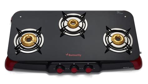 Buy Butterfly Signature Glass Top 3 Burner Gas Stove, Manual Ignition ...