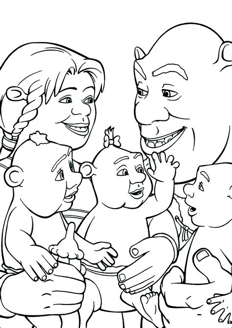 Shrek, Princess Fiona and their three children - Shrek Coloring Pages