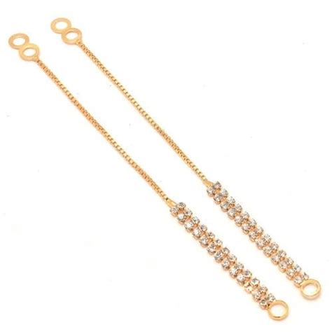 Ear Chain Two Layer Kan Chain Gold Tone Crystal Ear to Hair Accessory ...