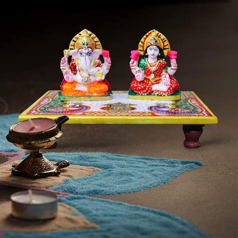 Buy Rajasthani Traditional Laxmi Ganesh Idol/Murti with Marble Chowki ...