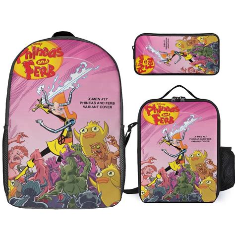 Phineas And Ferb 3Pcs Bookbag Sets Backpack with Lunch Bag And Pencil ...