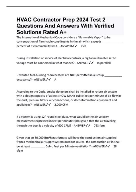 HVAC Contractor Prep 2024 Test 2 Questions And Answers With Verified ...