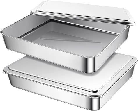 Amazon.com: Funnymoom 2 Sets Stainless Steel Cake Pan with Lid 9 x 11 ...