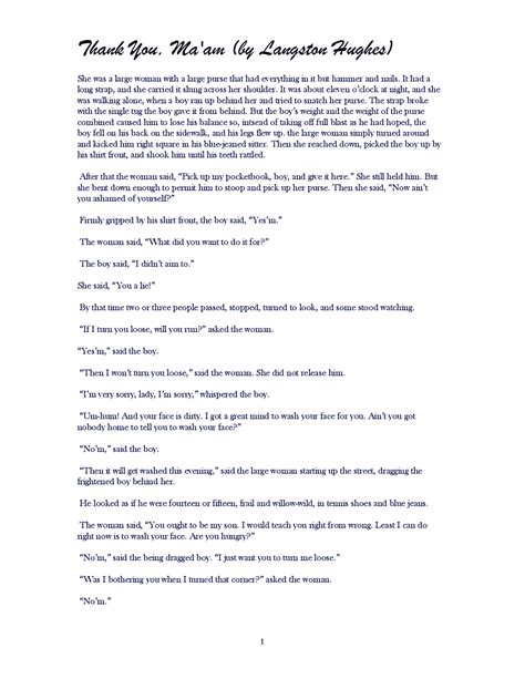 Thank You, Ma'am (by Langston Hughes) | Study Guides, Projects ...