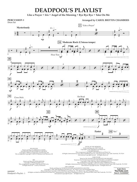 Deadpool's Playlist - Percussion 1 by Carol Brittin Chambers Sheet ...