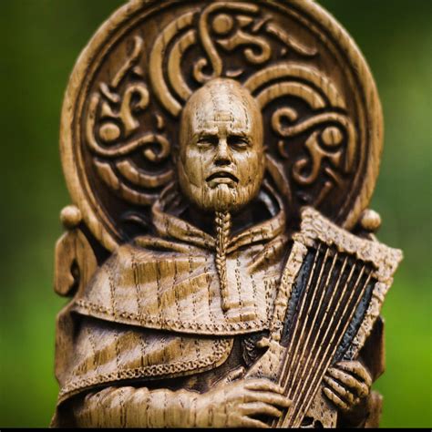 Norse God Bragi Wooden Sculpture, Crafted From Oak Wood With Exquisite ...