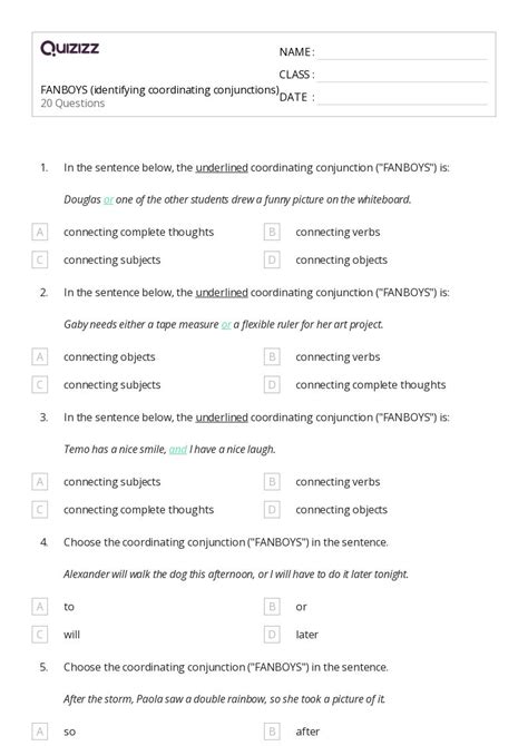 50+ Coordinating Conjunctions worksheets for 7th Class on Quizizz ...
