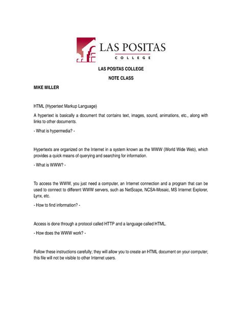 Web Design I - Lecture notes 1-10 - LAS POSITAS COLLEGE MIKE MILLER ...