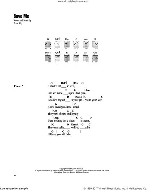 Save Me sheet music for guitar (chords) (PDF) v3