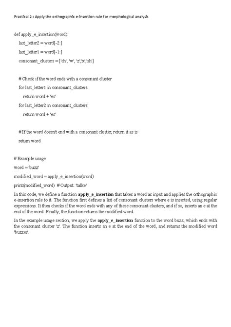 Practical 2 (NLP): Orthographic e-Insertion Rule for Morphological ...