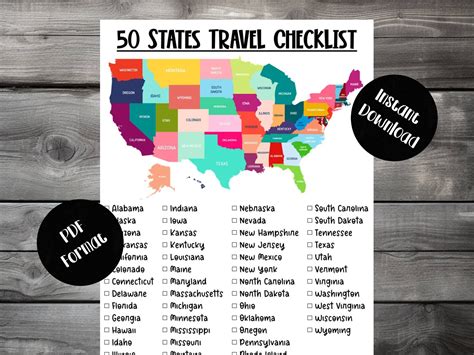 50 US States Checklist, United States Map, Planner Template, 50 US ...