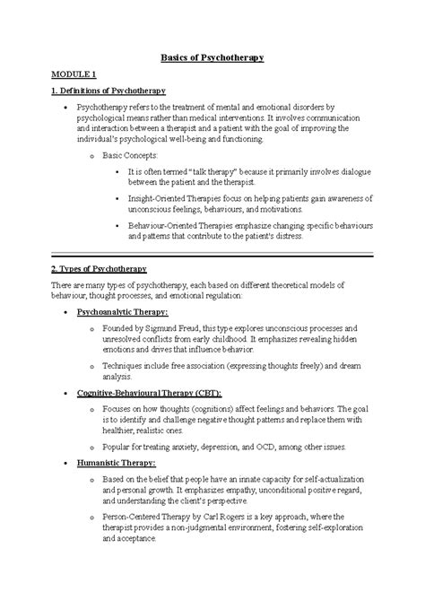 Basics of Psychotherapy-notes - Basics of Psychotherapy MODULE 1 1 ...