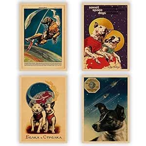 Soviet Space Dogs Vintage Kraft Poster 4 Piece/set : Amazon.in: Home ...