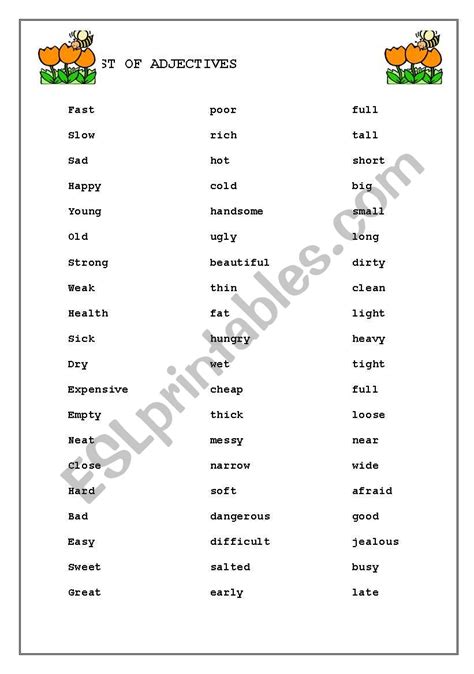 Image result for Basic Adjectives