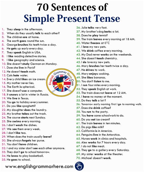 70 Sentences of Simple Present Tense - English Grammar Here