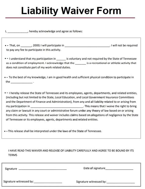 Liability Form Template 的图像结果